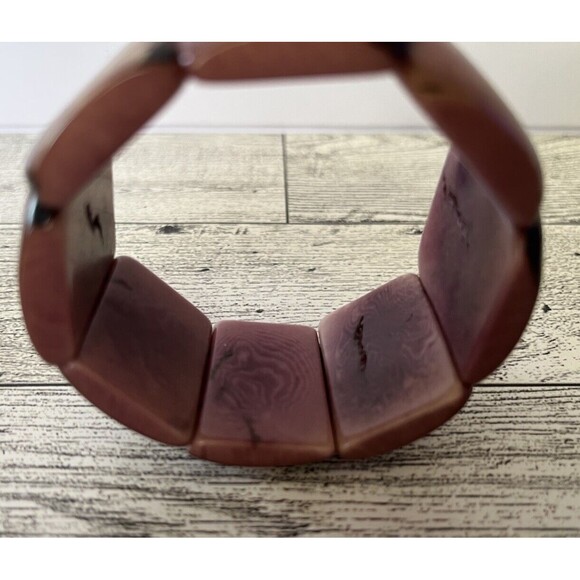 Tagua Nut Stretch Wide Bracelet Purple Brown Boho Style - Picture 5 of 7